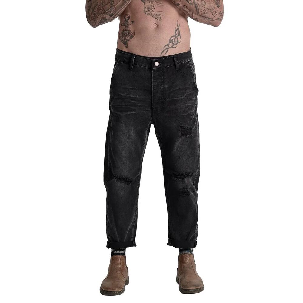 One Teaspoon Men’s Size 32 Black Distressed Straight Leg Relaxed Denim Jeans